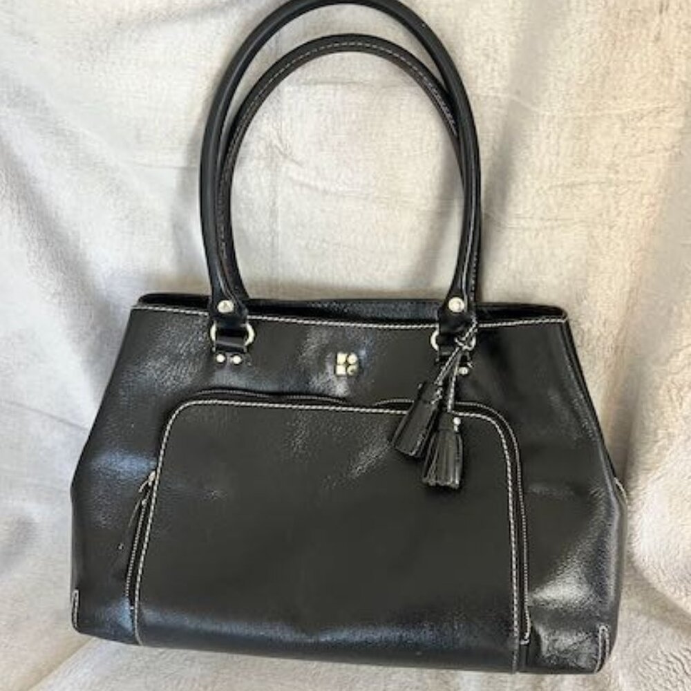 Vintage Kate Spade Dot Noel Logo gold hardware leather tote